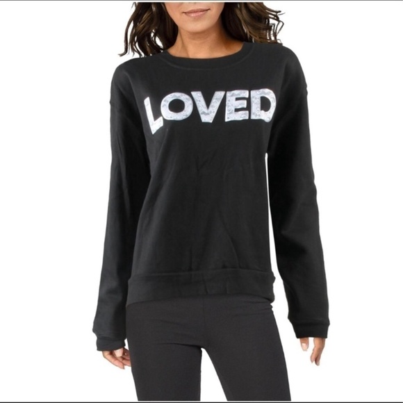 Betsey Johnson Lace “Loved” Black Sweatshirt Sz M - Picture 1 of 6